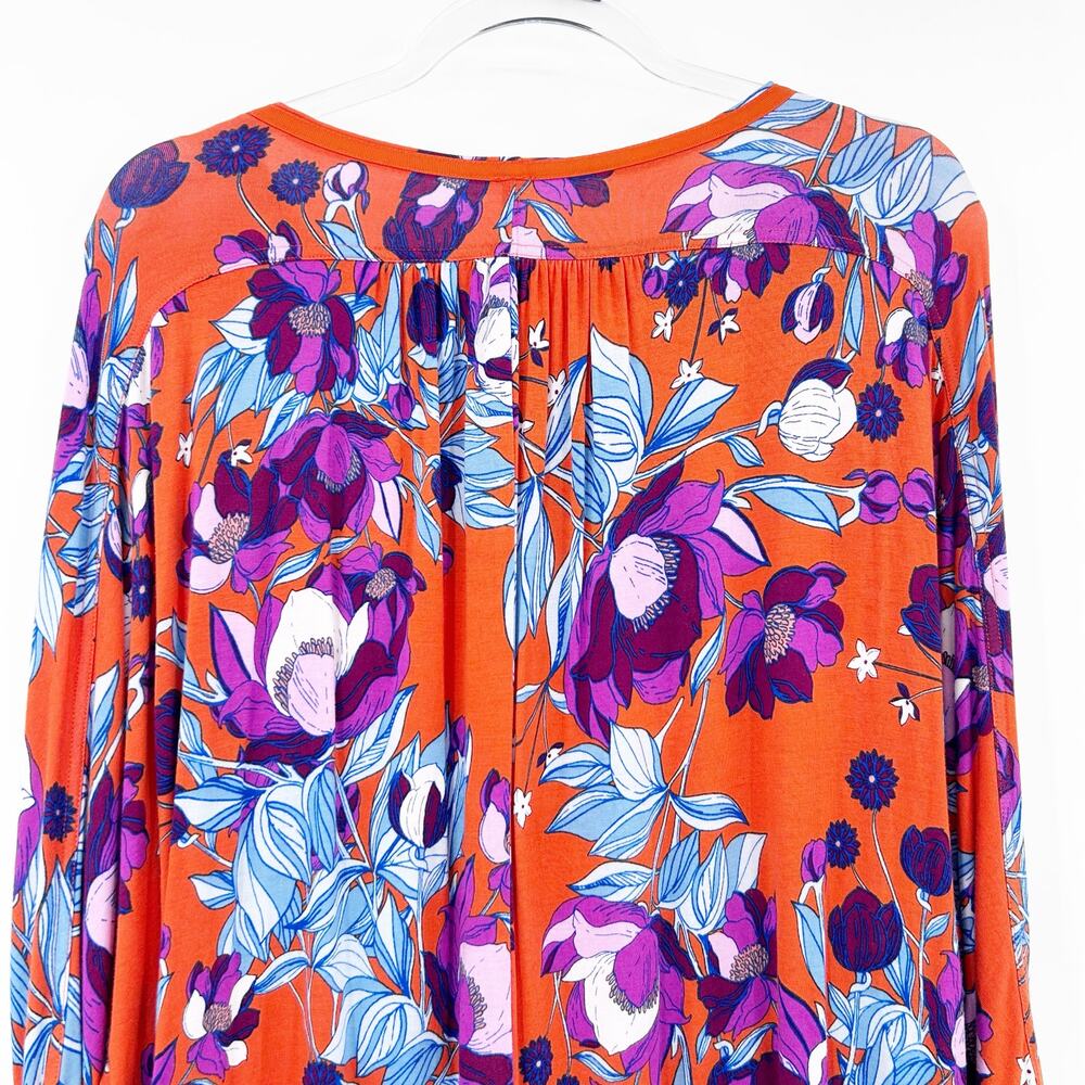 Free People Keepin’ On Orange Floral Tie Sleeves Top 3/4 Sleeves Womens Sz S - Picture 9 of 12